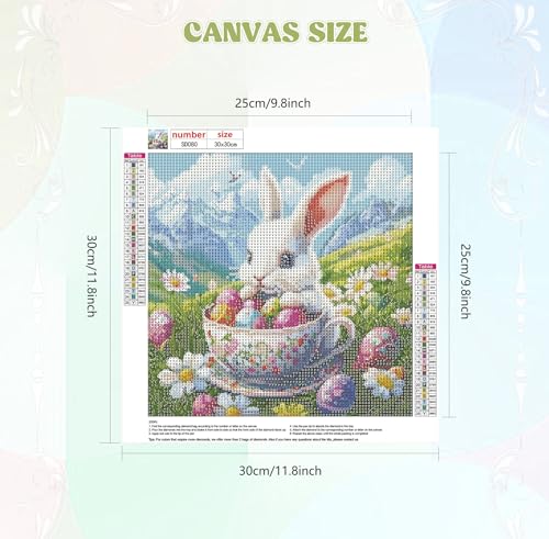 Image of QENSPE Diamond Painting Easter Art Kits for Adults, DIY Cute Rabbit Full Drill Diamond Art Kit for Beginners, 5D Flower Round Diamond Dots Paintings Gem Crystal Crafts Home Wall Decor Gifts 30x30cm