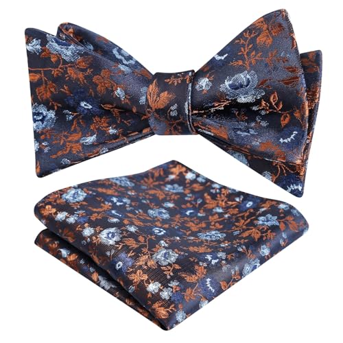 Image of Alizeal Mens 2pcs Floral Pattern Bow Tie Set | Self-tied Pocket Square Colorful Perfect for Weddings Proms Business