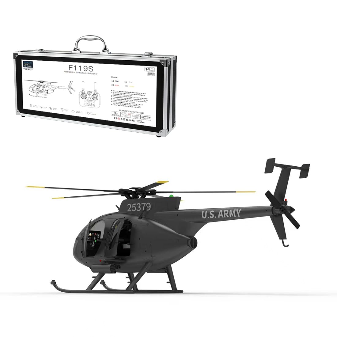 F119S MD500 RC Hubschrauber, 1/16 250 Klasse Ferngesteuertes Helicopter, 2.4G 9CH RC Kleiner Vogel Militär Hubschrauber Spielzeug Geschenk für Erwachsene - RTF