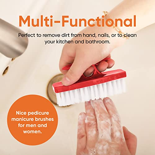 Superio Nail Brush Set (3 Pack) Cleaner With Handle - Durable Brush Scrubber To Clean Toes, Fingernails, Hand Scrubber All Surface Cleaning, Heavy Duty Scrub Brush Stiff Bristles, Easy To Hold (Red) #TOP5
