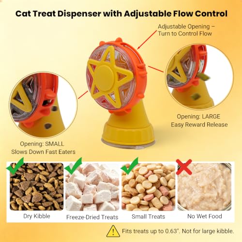 2 in 1 Riesenrad Katze Spielzeug interaktiv, Leckerli Spender Futter Puzzle mit Saugnapf Basis & Katzenangel mit Glocken, langsamer Futterautomat Intelligenzspielzeug für Wohnungskatzen – Bild 5