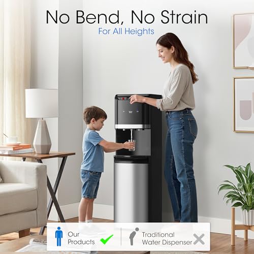 Image of Tehanld Bottom Loading Water Cooler Dispenser for 5 Gallon Bottles,Stainless Steel Water Cooler with 3 Temperature -Hot, Cold & Room,Child Safety Lock,Ideal for Home and Office, Mat Black