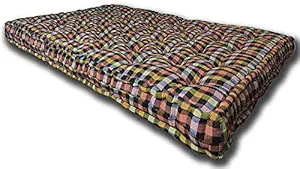 ATOOTFUSION Thick Box Soft Cotton Mattress Single Mattress Filled with High Grade Hosiery Cotton Rectangle Box Type Single Mattress/Gadda (Multicolour, 72X36X4 Box Mattress Inches)