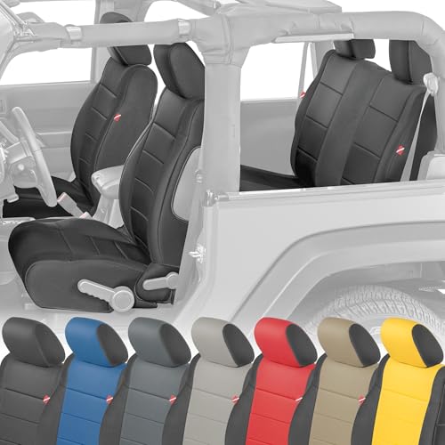 Diver Down Neoprene Seat Cover Set - Fits Jeep JK 2007-2018 Wrangler 2-Door - Front and Back Seat Set - Custom Fit - Soft Padded Cushion Feel (Without Jeep Logo, Black, 07-10)