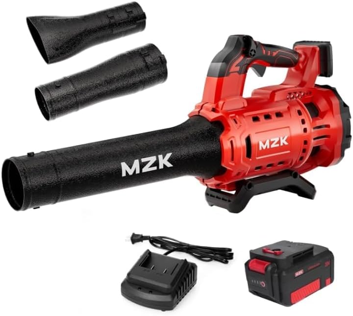 MZK 20V Brushless Leaf Blower, 600CFM Electric Cordless Leaf Blower with 4.0Ah Battery and Fast Charger, Lightweight for Patio Cleaning, Lawn Care, Blowing Fallen Leaves and Dust