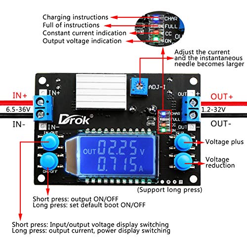 Buck Converter 12V To 5V, Drok Voltage Regulator Board Dc 6.5-36V 24V Step Down To Dc 1.2V-32V 12 V Volt Transformer Reducer 4.5A 75W Cc Cv Power Supply Module #TOP1