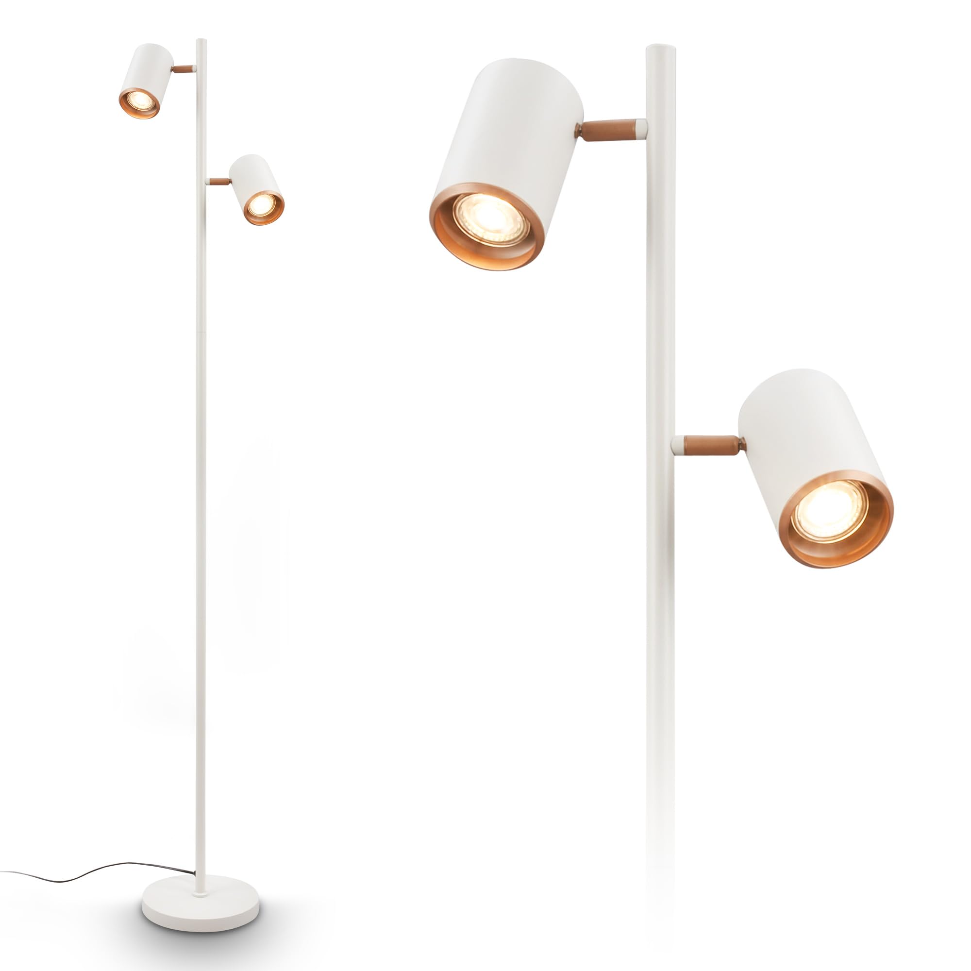 BRILONER - Stehlampe mit Kabelschalter, schwenkbare Spotköpfe, 2x GU10 Fassung, Leselampe, Wohnzimmerlampe, Schlafzimmer Deko, Deckenfluter, Standleuchte, Stehleuchte, 22x159,5cm, Hellgrau-Coffee