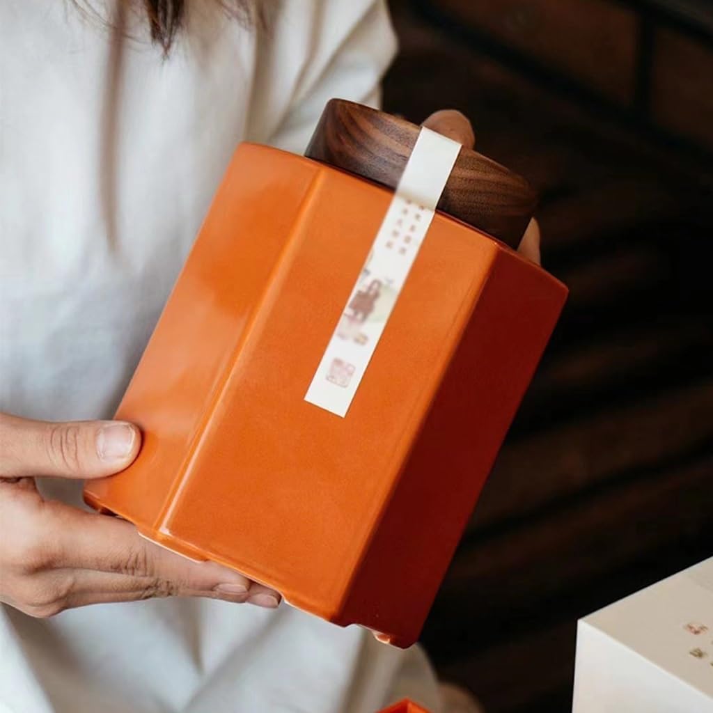 SONGCHAO Sugar Jar Ceramic Hexagonal Tea Can, Universal for Black and Green, Retro Storage, Home Decoration Tea Canister