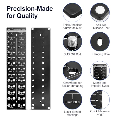 Aspireartisans Thread Checker, Bolt and Nut Identifier Gauge, Bolt and Screw Size Thread Gauge, Nut and Bolt Thread Checker Standard and Metric with Aluminum 6061 Board and SUS 304 Bolt by aspireartisans - Image 4