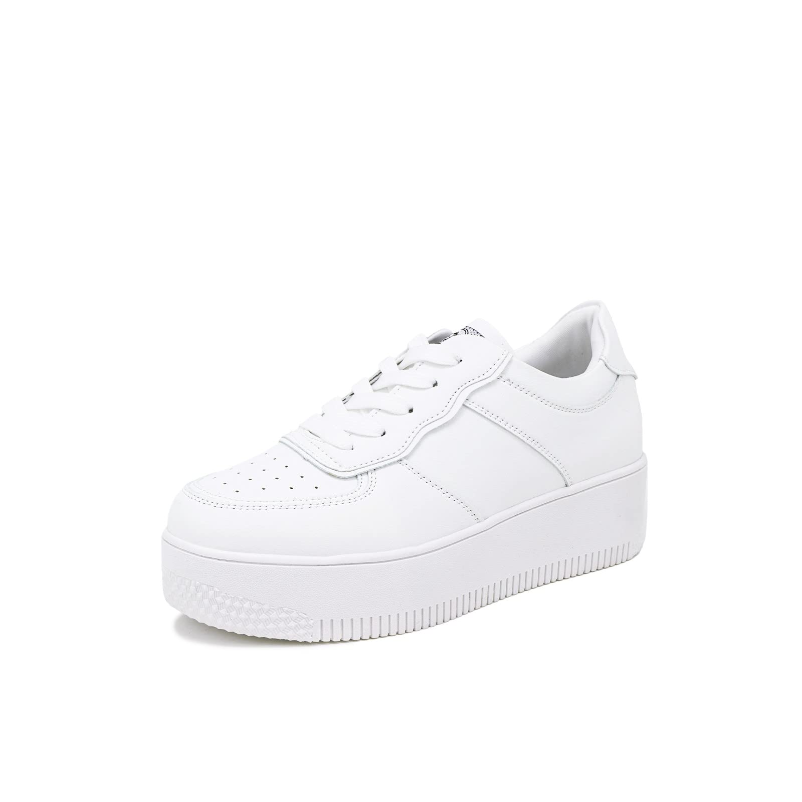 QUEEN HELENA Scarpe da Ginnastica Casual Platform Sneakers Plateau Lacci Comode Bianche Donna (Nero, Numeric_35