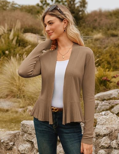Image of GRACE KARIN Women's Lightweight Peplum Cardigan Sweaters Open Front Cropped Cardigan Long Sleeve Trendy Summer Knit Tops