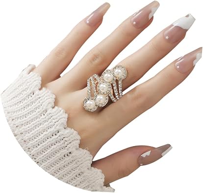 Pearl Ring for Women Promise Stacking Pearl Rings Adjustable Open Pearls Finger Ring Trendy Personality Christmas Pearls Jewerly Prom Dress Jewerly