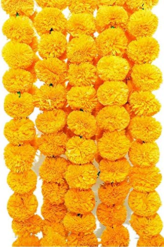 Zam ZAMFONY Artificial Marigold Garlands Orange Diwali Home Decors 4.5ft Long (Pack of 5) (Yellow)