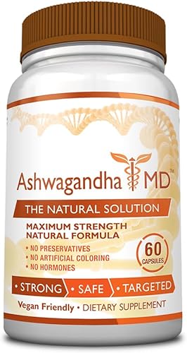 Ashwagandha MD con jengibre y bioperina. Reduce el estrés, mejora el estado de ánimo, mejora el sueño. Orgánico y vegano 60 cápsulas - 1 botella -
