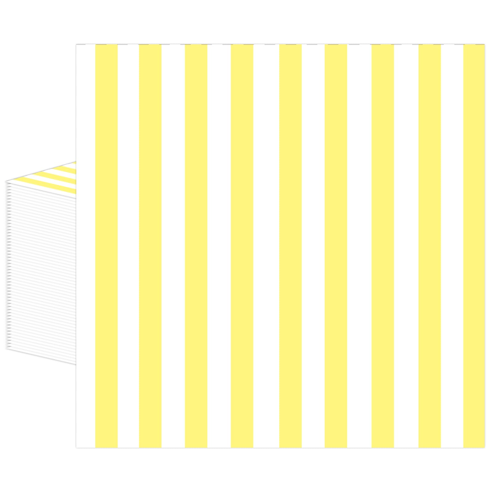 50PCS Yellow Striped Paper Napkins 33x33cm, Yellow and White Party Serviettes Beverage Dessert Luncheon Dinner Napkins for Picnic Happy Birthday Wedding Party Supplies