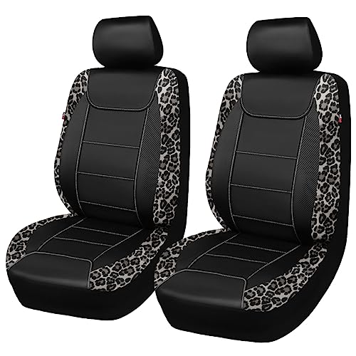 Flying Banner car seat Covers Faux Leather Waterproof Easy Clean Easy Installation (Leopard Gray Leather Black, 2 Fronts)