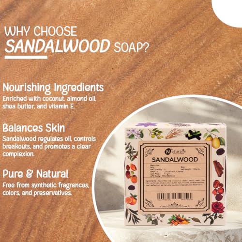 Image of Hand made Solid Premium Sandalwood soap, Luxury Sandalwood soap bar, Cold process natural organic soap - (100 grams)