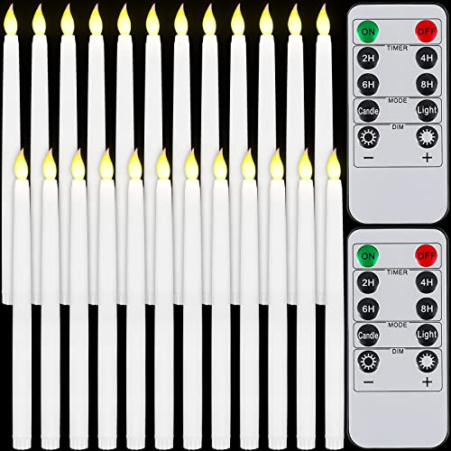 Tuanse 24 Pieces Flameless Taper Candles with Remote and Timer Flickering LED Battery Operated Taper Candles 3D LED Window Candles for Wedding Home Christmas Valentine's Decor(White)