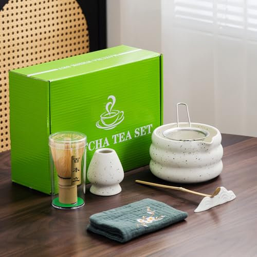 7Pcs Japanese Matcha Tea Set, Matcha Kit with Matcha Bowl (with Pouring Spout), Matcha Whisk, Whisk...