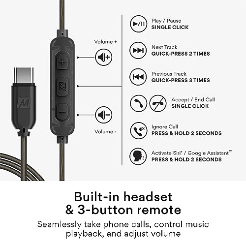 Image of MEE Audio M6 Sport USB-C Wired Earbuds with Memory Wire Earhooks, Headset with Mic & 3-Button Remote for iPhone 17 Pro Max, iPad, USB Type C Devices; in Ear Headphones for Running /Gym /Workouts, Black