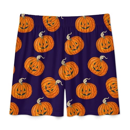 Halloween Pumpkins on PurpleMen's Casual Shorts with Pockets, Light And Soft4