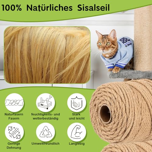 Sisalseil für Kratzbaum, 6MM X 60M Sisalseil, Sisal Kratzbaum Schnur für Katzen, Kratzseil, Haushalt, Garten, DIY, Dekoration