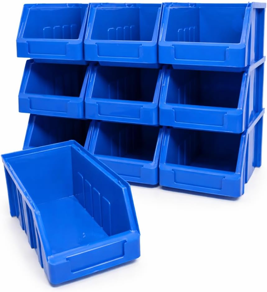 BLUE SIZE 2 STACKING STORAGE BINS PLASTIC PARTS BINS (10)