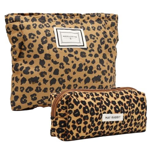 La confezione include: Il set include 2 pochette trucchi, con un disegno leopardato all'esterno, la dimensione è 26*3*21 cm e 19*10 cm. Adatto per riporre cosmetici e piccoli oggetti. Adatto per l'uso quotidiano e in viaggio.