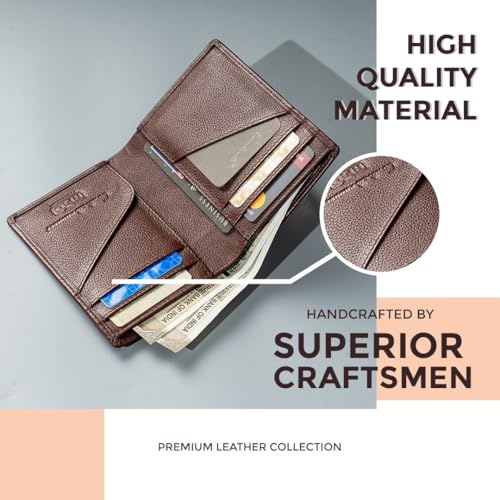Image of Contacts Wallet for Men Leather Original | Stylish Purse with RFID Blocking | Card Holder Slots and 2 Cash Compartments | Gift for Man (231-Brown)