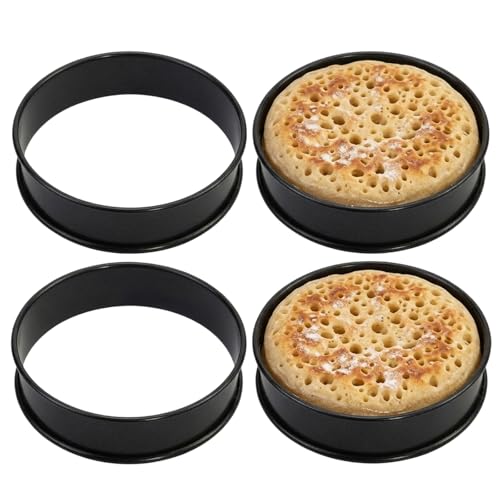 4 Piece Crumpet Rings Non-Stick Cooking Rings for Baking 8.7cm Fried Egg Ring Set Stainless Steel Double Rolled Edge Cooking Rings Cookie Rings for Crumpets Multipurpose Kitchen Tools