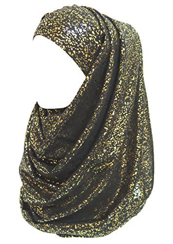 Lina & Lily Sparkle Gold Glitter Foil Hijab Head Scarf for Women (Black)