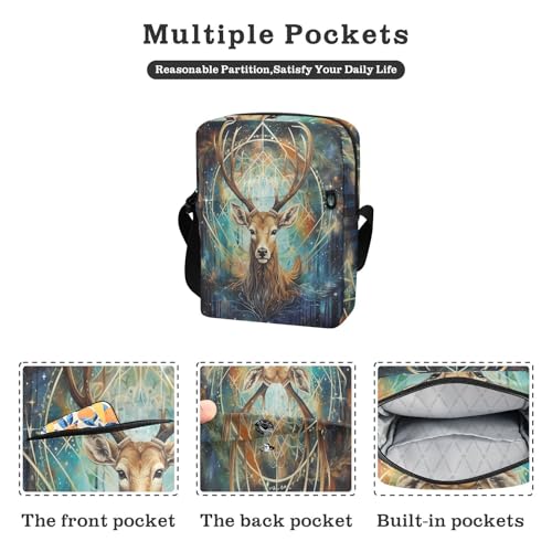 men's messenger bag Small Crossbody Bags Cross Body Purse Adjustable Strap for outdoor sports outdoor sports- Astrology Deer Safari Cyan2