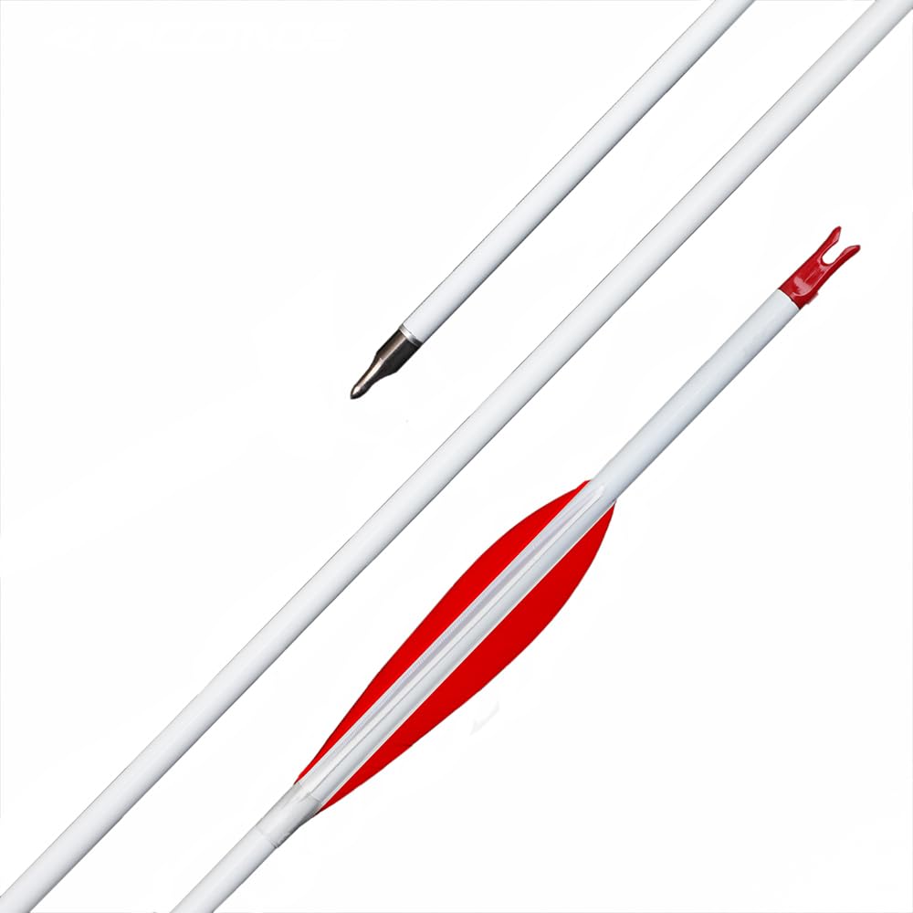12 Stück Jagdpfeile Spine 500 600 700 800 Pure-Carbon-Pfeil 4" Rot-Weiß Naturfeder für Compoundbogen Recurvebogen Zielübungen Bogenschießen
