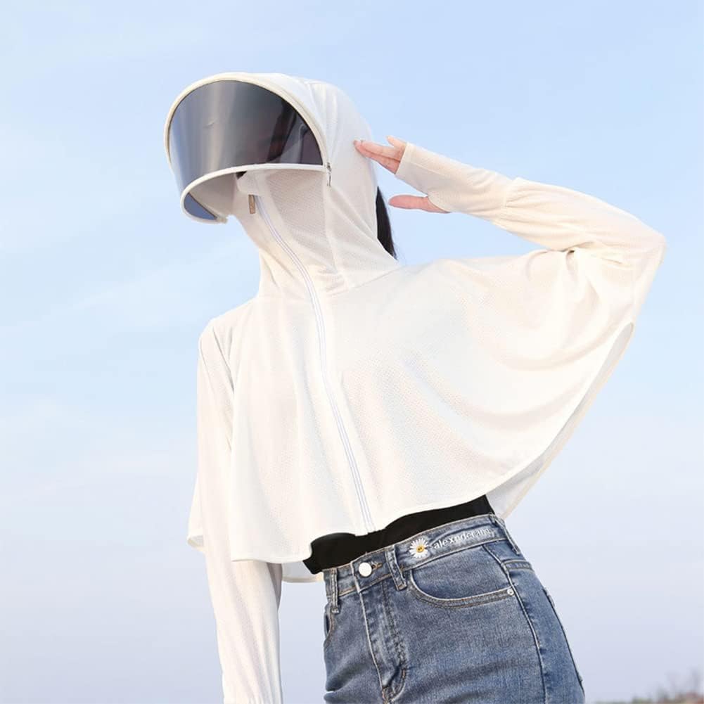 Women's Anti-UV Shirt Hooded Jacket Sun Protection Long Sleeve Shawl,Ice Silk Quick Drying Sweatshirt