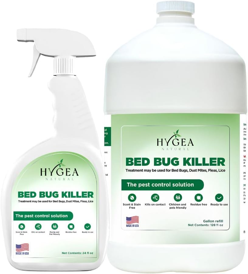 Bed Bug & Lice Elimination Duo - Includes 24 Ounce Lice, Bed Bug & Mite Spray & 128 Ounce Refill - Child & Pet Friendly - Stain & Odor Free Spray