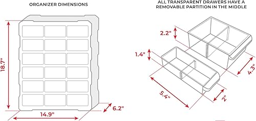 Miniatura 2 de INTERTOOL Gabinete organizador de almacenamiento de hardware y manualidades, cajones de 39 compartimentos, contenedor de plástico para