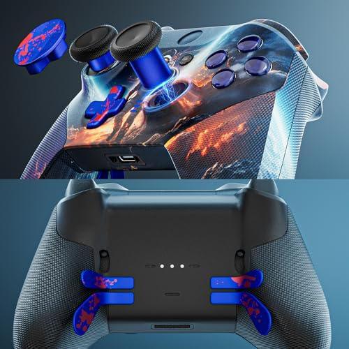 Image of 14-in-1 Controller Accessories Kit Compatible with Xbox Elite Series 2, 6 Premium Metal Thumbsticks, Swap Joysticks, 4 Interchangeable Paddles, 2 D-Pads, 1 Tool & 1 Storage Bag (Blue+Red)