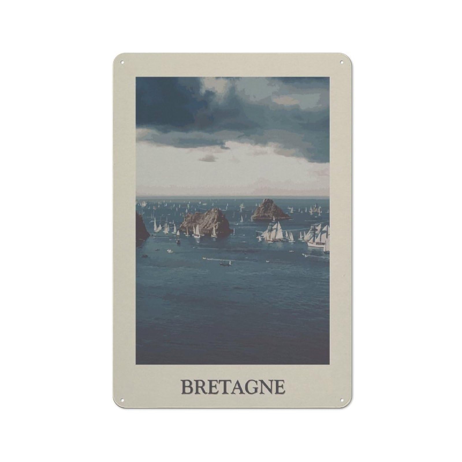 Modern Retro Decorative Metal Plaque 30x20cm Featuring Bretagne Sailing Regatta, Loft Wall Plaque for Flat, Bar, Studio Or Gallery Wall