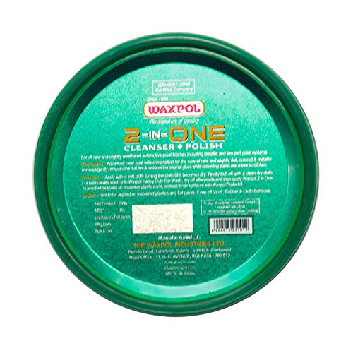 Image of Waxpol 2-in-1 Car Cream Polish & Paint Cleaner 250g with Appliactor Sponge | Water Repellent Hydrophobic Gloss Finish Restores High Gloss Shine for Car, Bike & Scooters