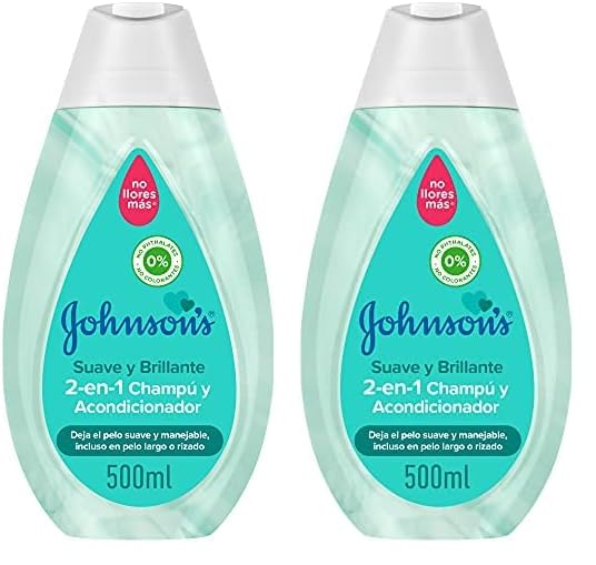 Johnson's Baby Champú y Acondicionador para niños 2-en-1 Suave y Brillante (500 ml), champú infantil y para bebés, acondicionador para pelo largo o rizado hidratante (Paquete de 2)