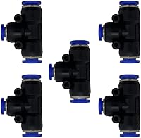 Vista 38 de 5 piezas de conector de reducción de tubo en T neumático con forma de T de 3 vías de 10 mm x 6 mm x 10 mm, conector rápido de empuje en T
