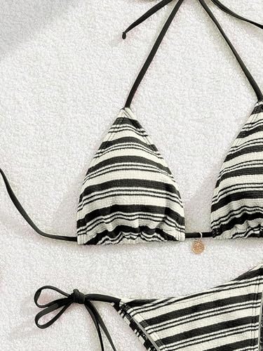 Image of ZAFUL 2 Piece Triangle Bikini for Women Knitted Rope Halter Bikini Sets Sexy Bathing Suit Side Tie Swimsuits Beachwear