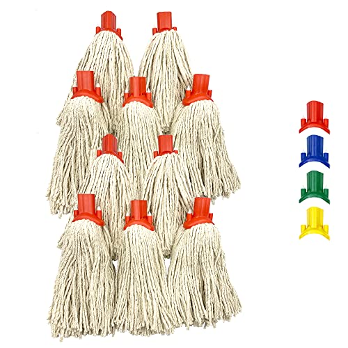 Mop Heads Replacement, Colour Coded Self Threading Socket Cotton Mop Head No.12 PY (Red, Pack of 10)