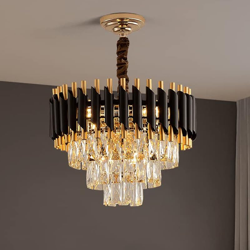 G Gojeeva Black Mamba Chandelier with Stainless Steel Tube Crystal Chandelier,Black Gold (300mm)