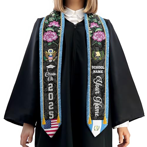 MonkeyVan Personalized Guatemalan Graduation Sash 2025,Custom Guatemala Flag Stole,Guatemala Graduation Stole Class of 2025 S184