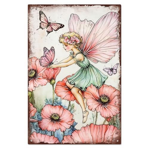 WADORN Flower Fairy Vintage Metal Tin Sign, Poppy Fairy Retro Metal Garden Poster Sign Novelty Garden Painting Home Wall Art Poster Plaques for Rustic Living Room Garden Pub Cafe, 7.8x11.8 Inch WADORN Flower Fairy Vintage Metal Tin Sign, Poppy Fairy Retro Metal Garden Poster Sign Novelty Garden Painting Home Wall Art Poster Plaques for Rustic Living Room Garden Pub Cafe, 7.8x11.8 Inch