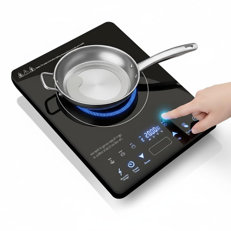Image of Drumstone (15 Years Replacement Warranty) Energy-Efficient 2000W Portable Induction Cooktop - Touch LED Display, Preset Menus, Quick Heating Electric Stove for Home, Office & Travel