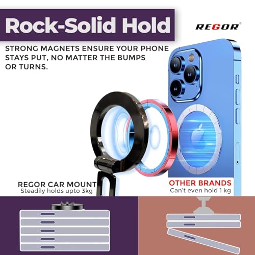 Image of Regor Magnetic for Car Dashboard | Hands-Free Phone Holder | 360 Adjustable Car Mount |Holder for All Smartphones iPhone Android - Black