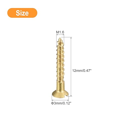 Miniatura 2 de uxcell Tornillos de madera de latón, 50 unidades M1.0.236 x 0.472 in ranurado cabeza plana tornillo autorroscante avellanado para muebles de