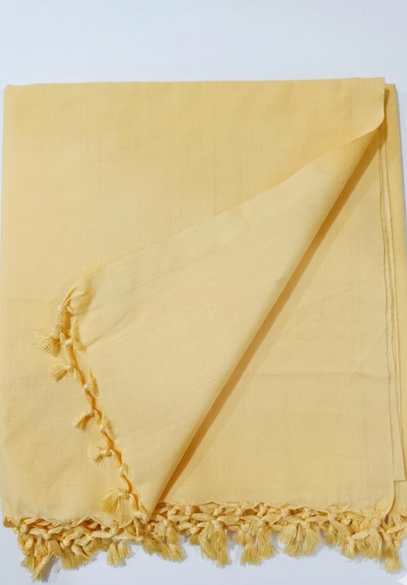Bhagalpuri Dull Chadar, Light Yellow, Soft Fabric with Tassel Border-image-16